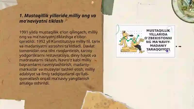 Mustaqilik yilaridagi ozbekstondagi manaviy vamadaniy taraqiyot 3