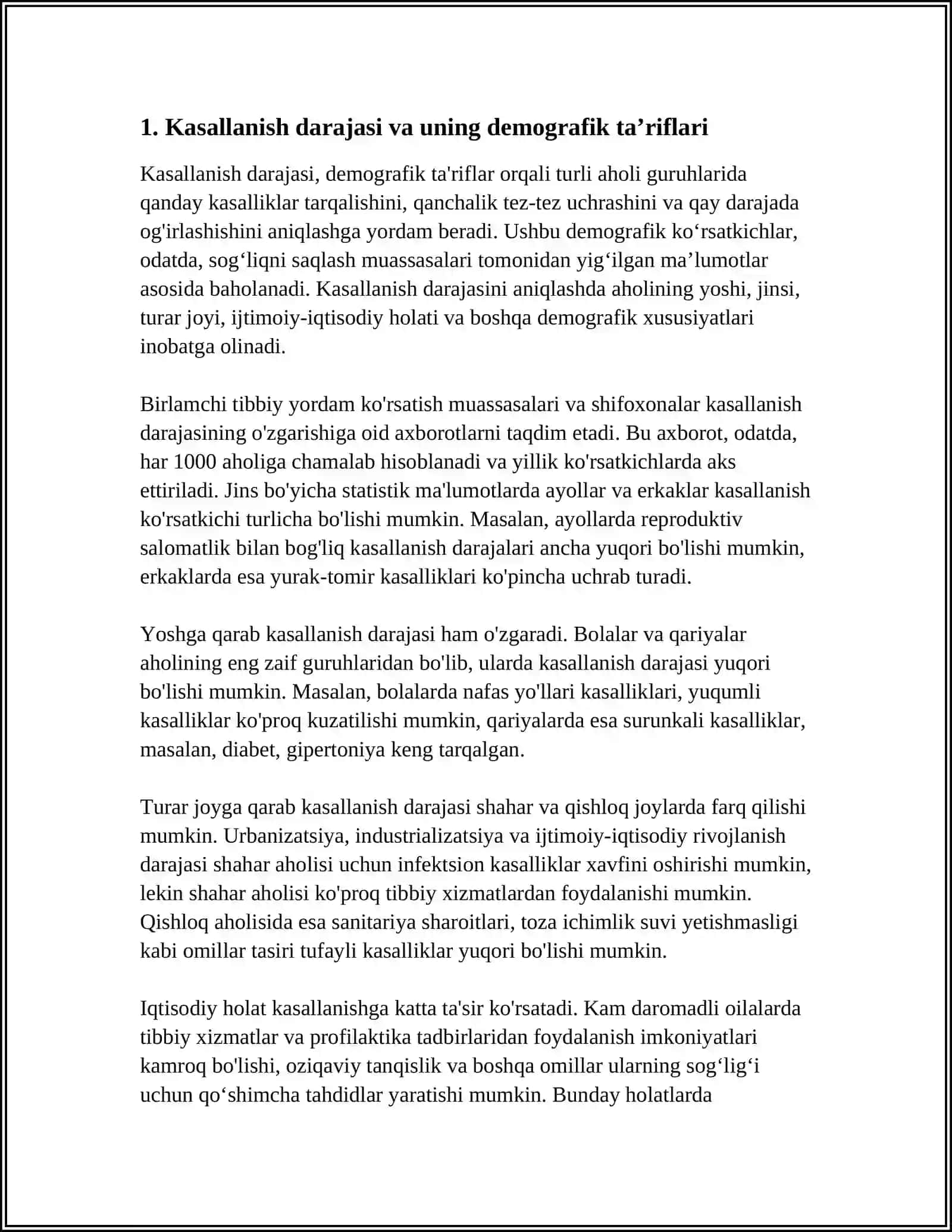 MAXSUS DEMOGRAFIK KOʻRSATKICHLAR.AHOLINING KASALLANISH DARAJASINI OʻRGANISH 3