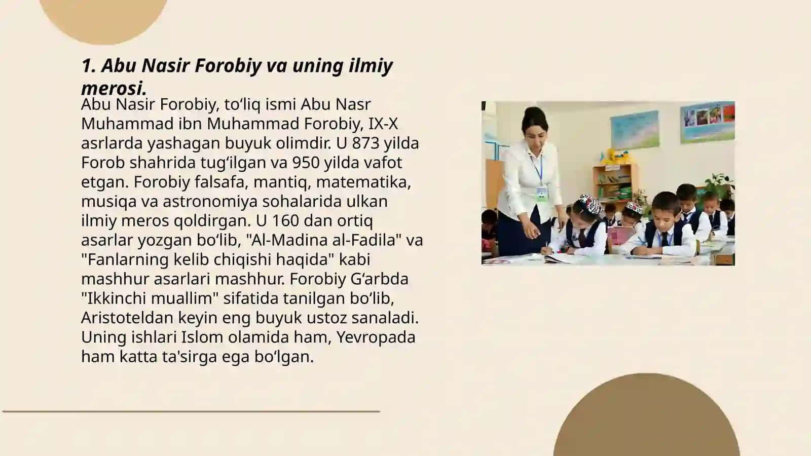 Abu Nasir Farobiy va Abu Rayhon Berunining talim tarbiyaga qôshgan xissasi 3
