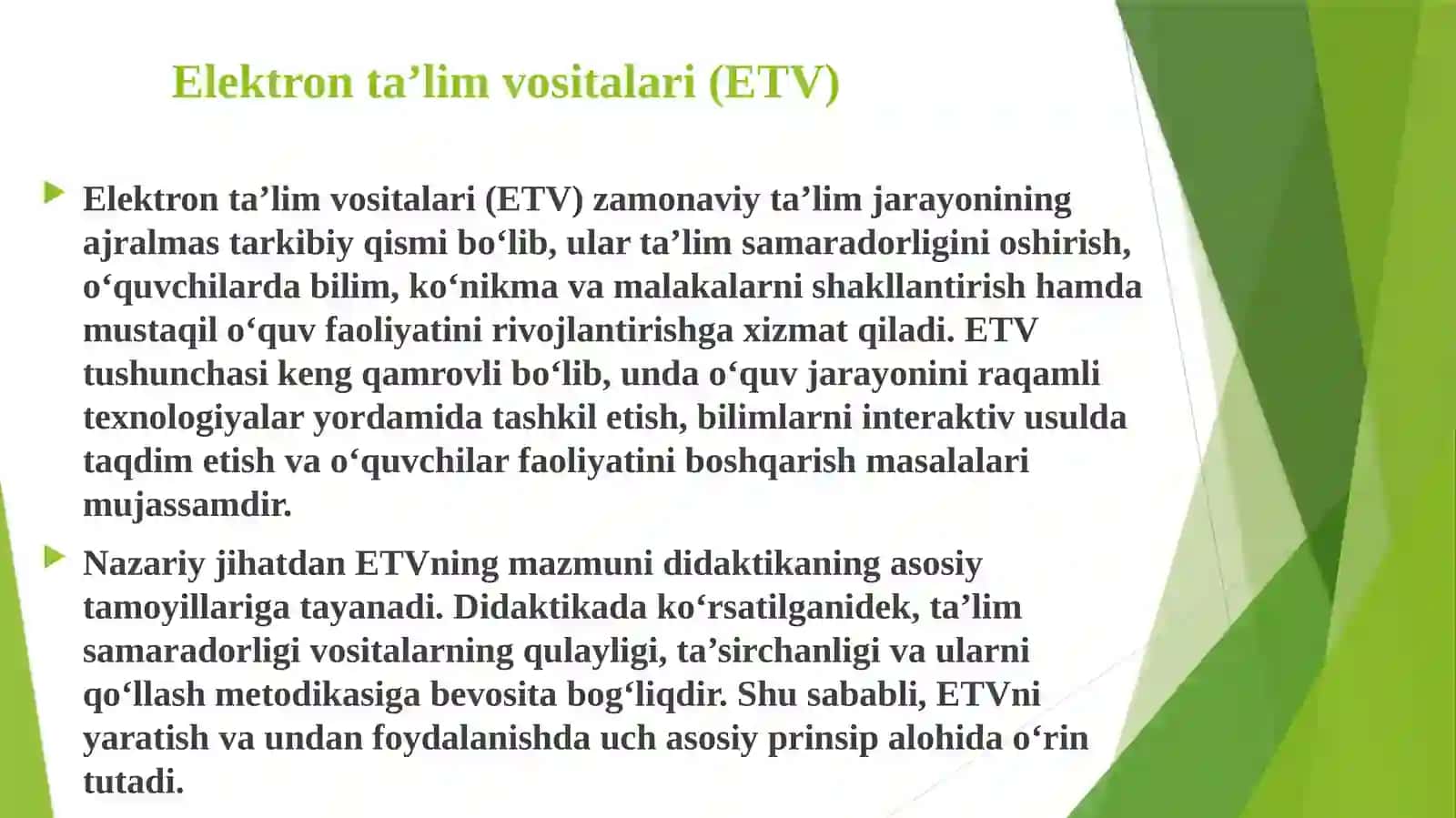 ELEKTRON TA’LIM VOSITALARI, TA’LIM JARAYONINI TASHKIL QILISH 3