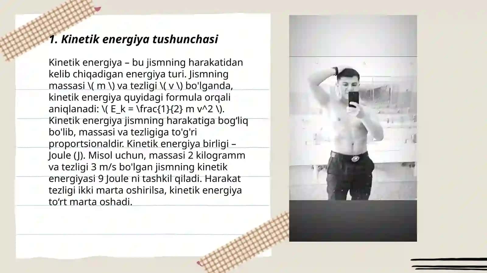 Kinetik va potinsal energiya hamda obyektni murakkab trayektoriya boʻylab harakatini tahlil qilishda intigral hisob tatbiqlari 3