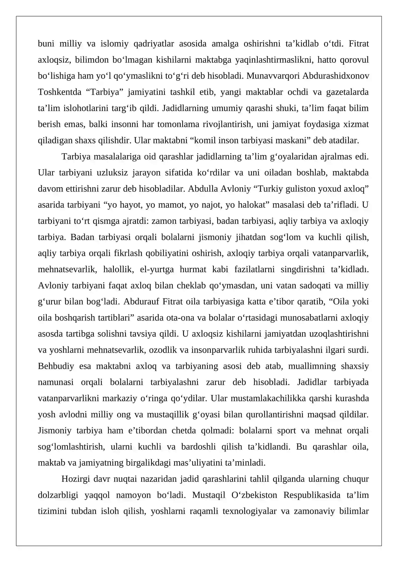 XX asr jadidlarining taʼlim va tarbiyaga oid qarashlarini xozirgi davr nuqtai nazaridan tahlil etish 3