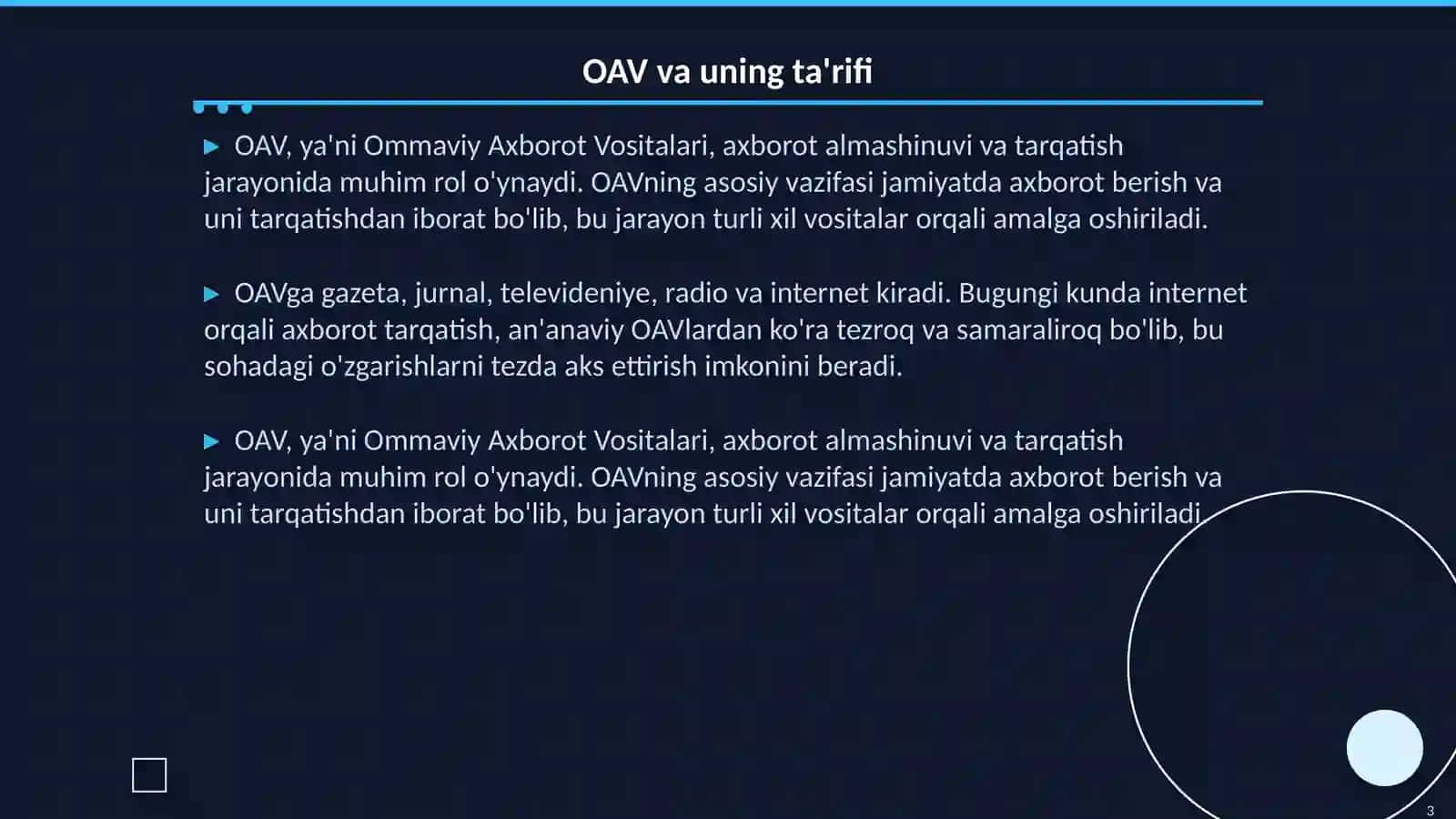 OAVning asosiy funksiyalari 3