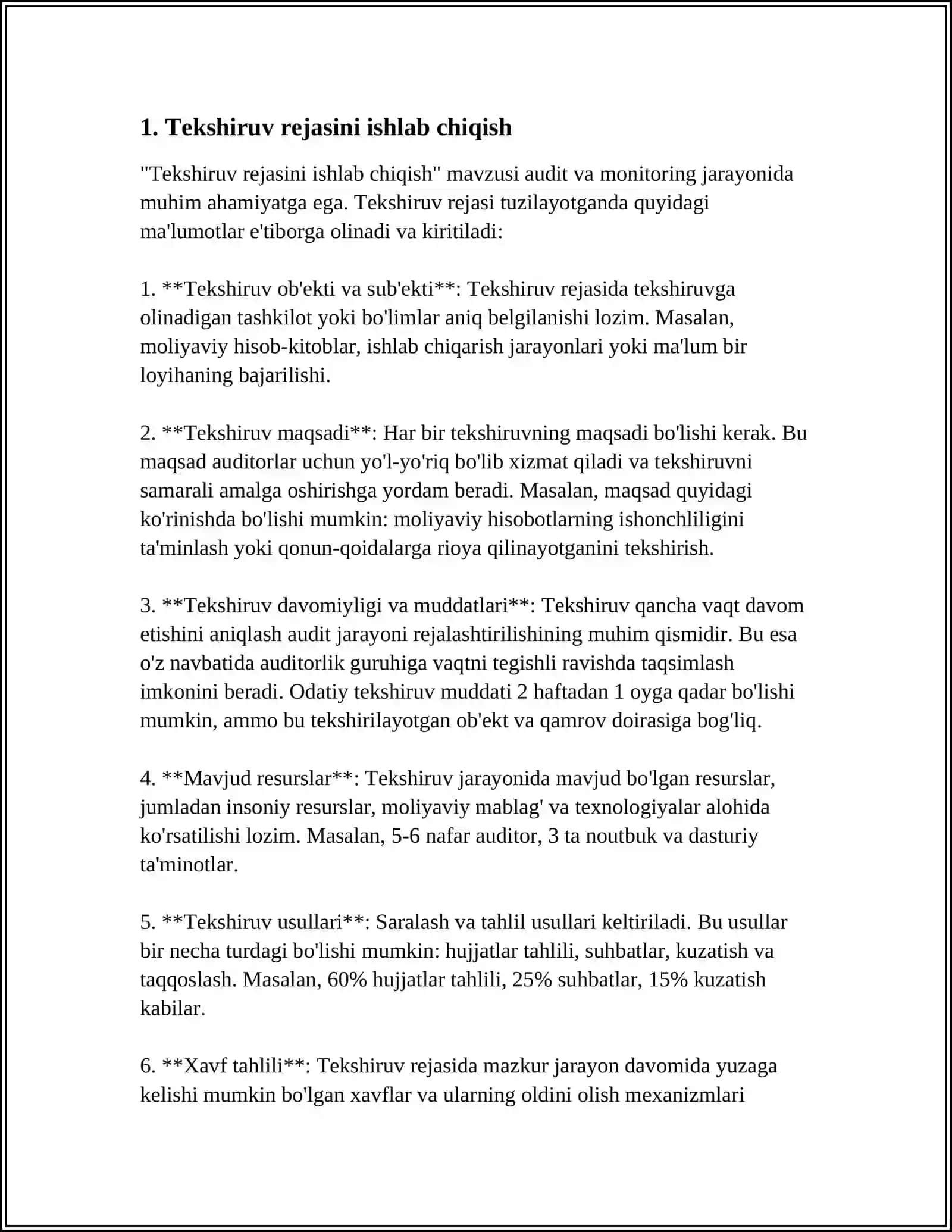 AUDITORLIK TEKSHIRUVINI REJALASHTIRISHNING TAMOYILLARI VA BOSQICHLARI 3