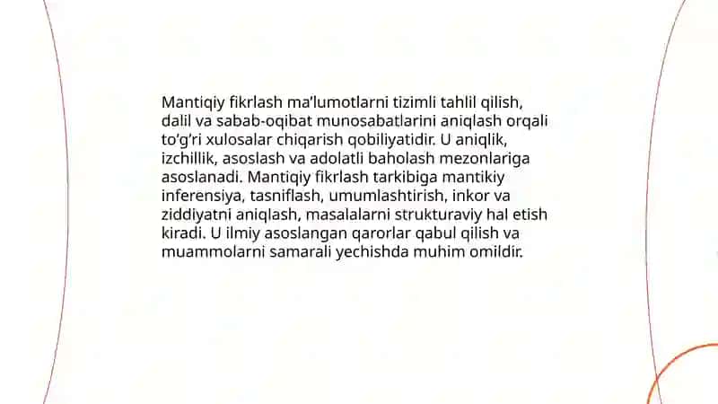 Mantiqiy fikrlashning omillari, talab va mezonlari 3