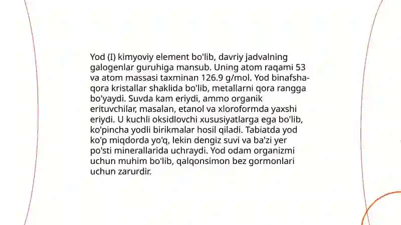 Yod ning kimyoviy tarkibi Va kassaliklardagi profilaktikasi 3