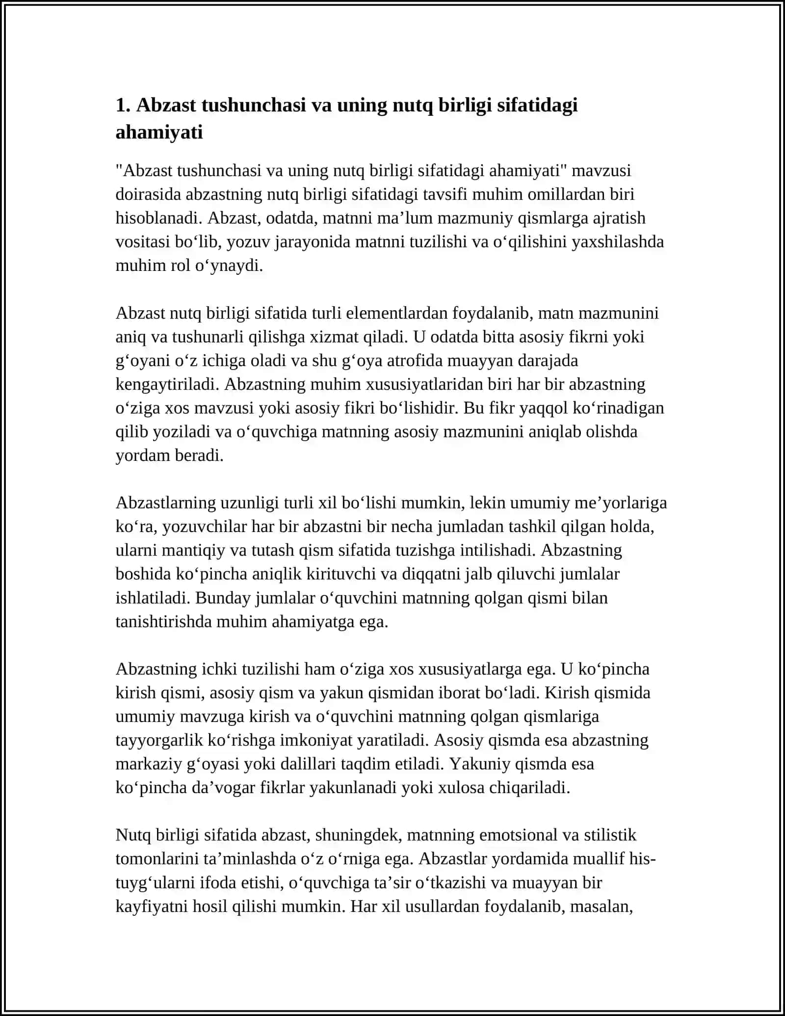 ABZASTNING NUTQ BIRLIGI SIFATIDAGI TAVSIFI VA ABZAST SATHI XUSUSIDA 3