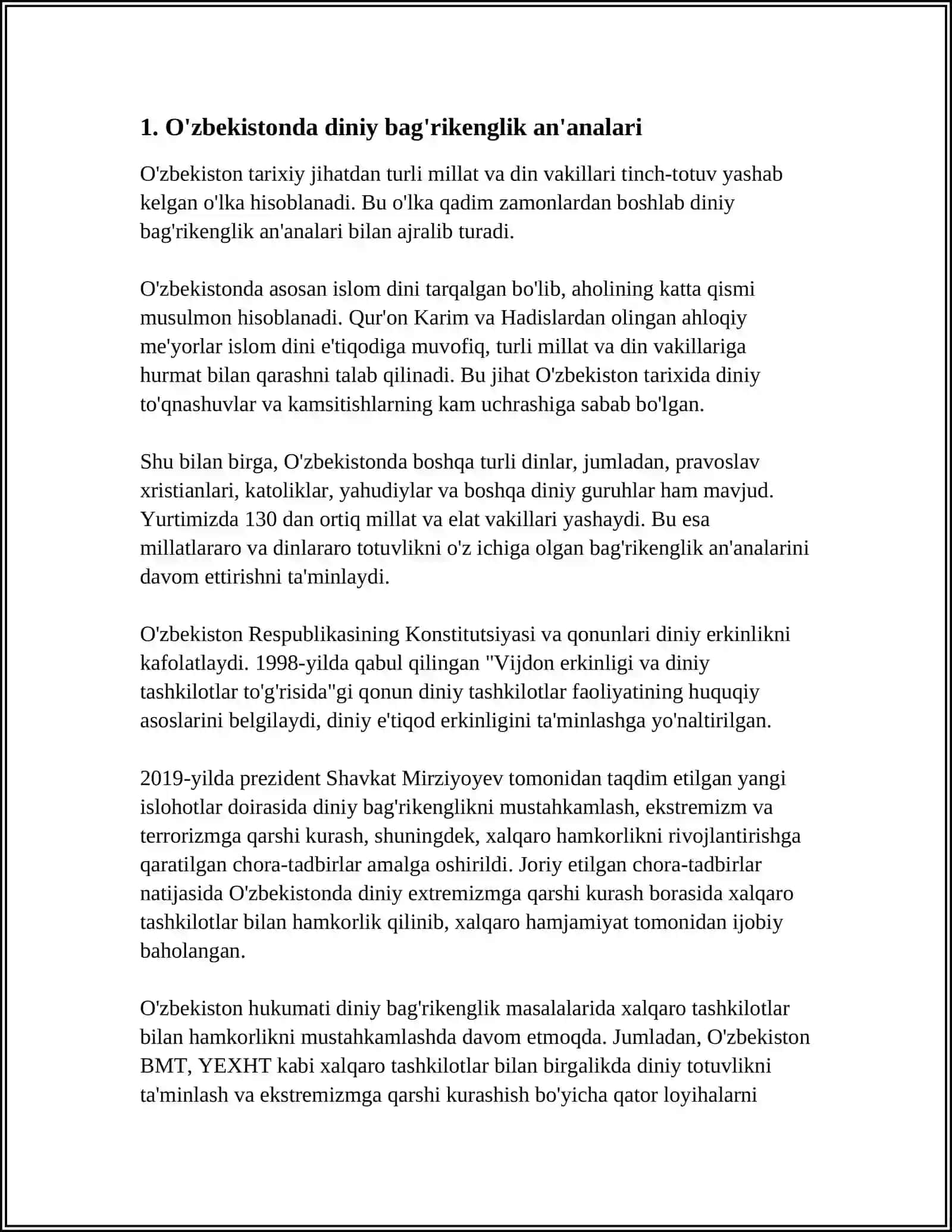 OʻZBEKISTONDA KONFESSIYALARARO DINIY BAGʻRIKENGLIKNING TARIXIY TAJRIBASI 3