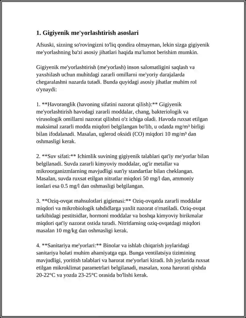 GIGIYENIK MEYORLASHTIRISH VA REGLAMENTLASHTIRISH 3
