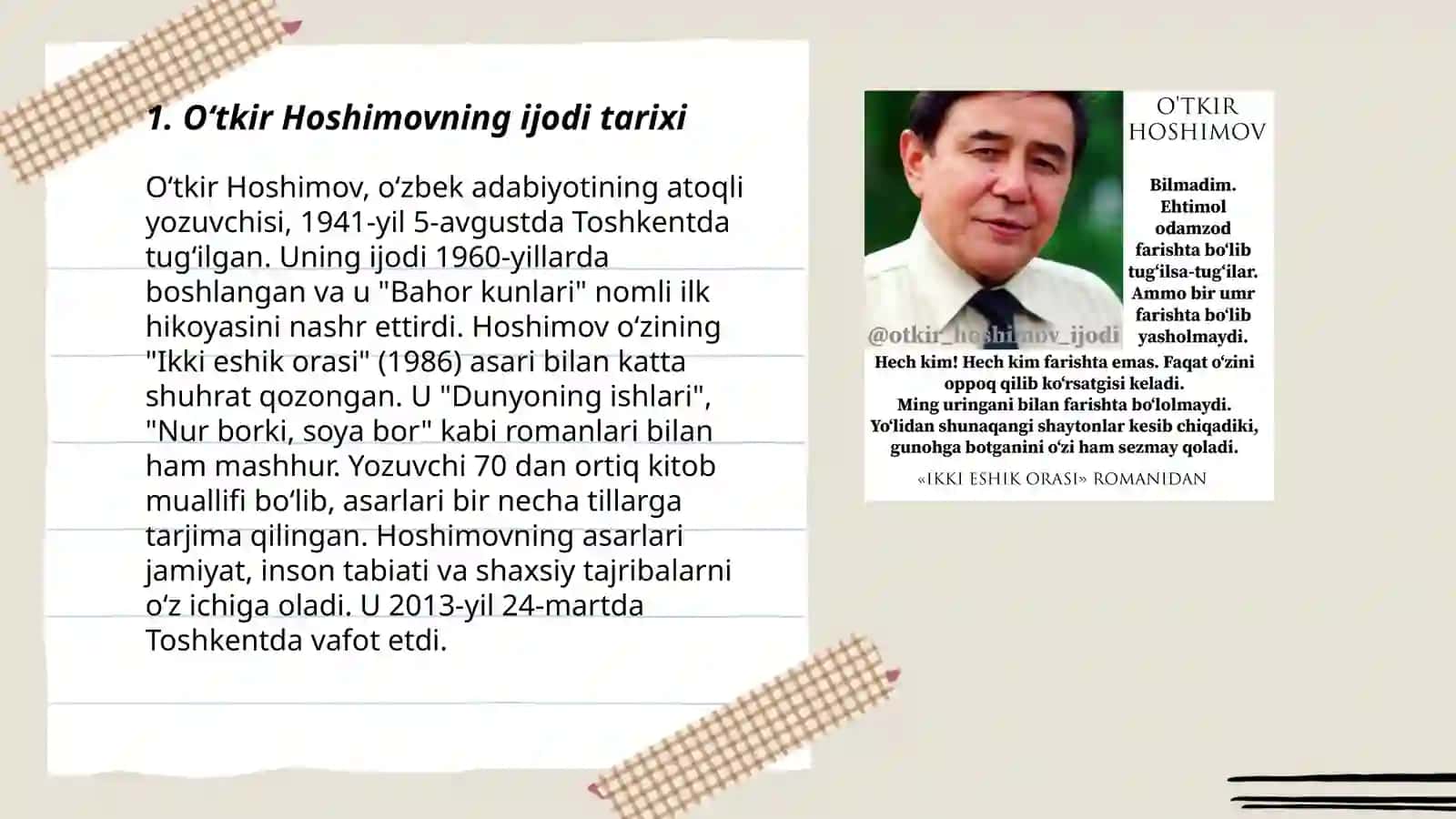 O‘tkir Hoshimovning roman va qissalari badiyati 3