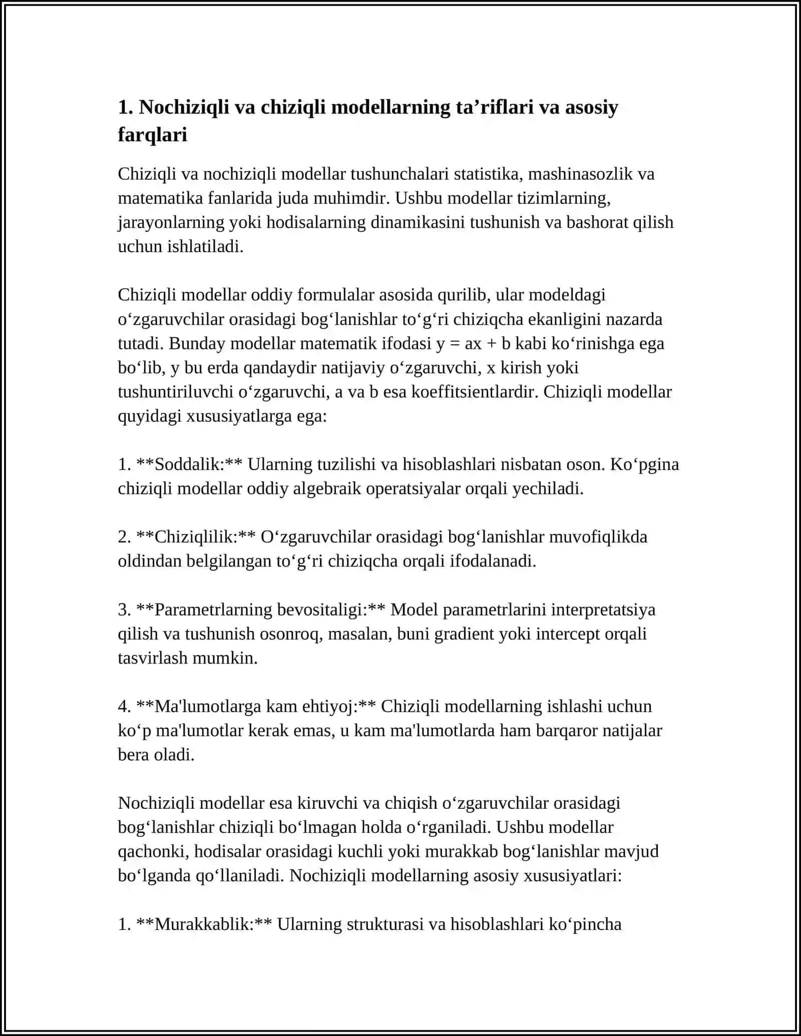 NOCHIZIQLI VA CHIZIQLI MODELLAR FARQLARI 3