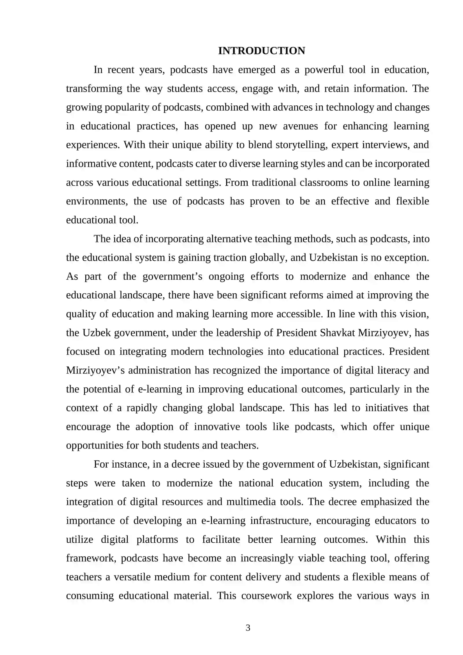 COURSE WORK: USING PODCASTS AS A TEACHING TOOL 3
