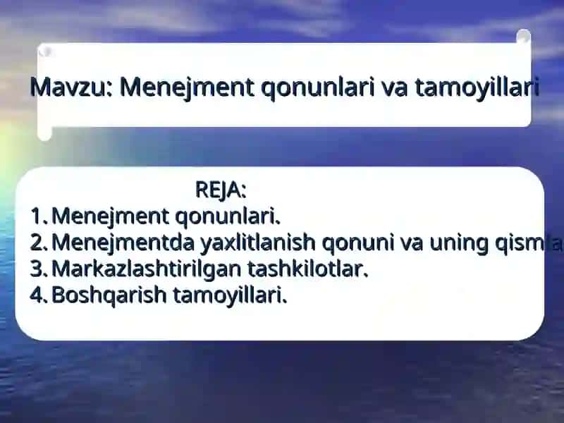 Menejment qonunlari va tamoyillari 3