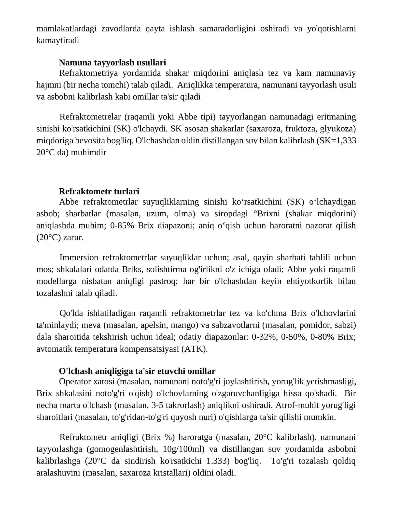 Qishloq xôjalik mahsulotlari tarkibidagi qand miqdorini refraktometir yordamida aniqlash 3