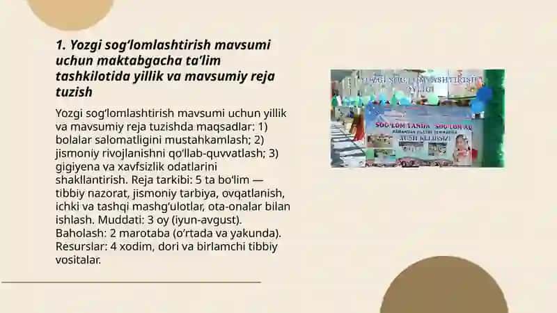 Yozgi sogʻlomlashtirish mavsumini tashkil etish 3
