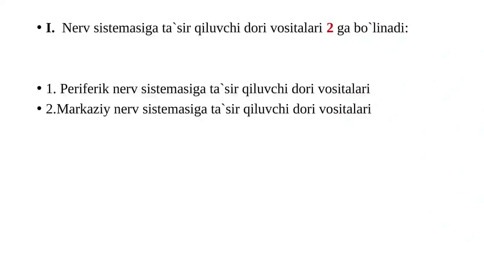 Xususiy farmakologiya. Nerv sistemasiga ta'sir qiluvchi dorivoritalari 3