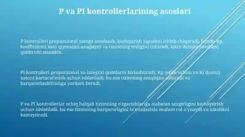 MATLAB dasturiy majmuasida P,PI rostlagichlarni tadqiq etish 3