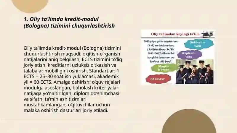 Oliy ta’lim tizimidagi oʻzgarishlar,islohatlari 3