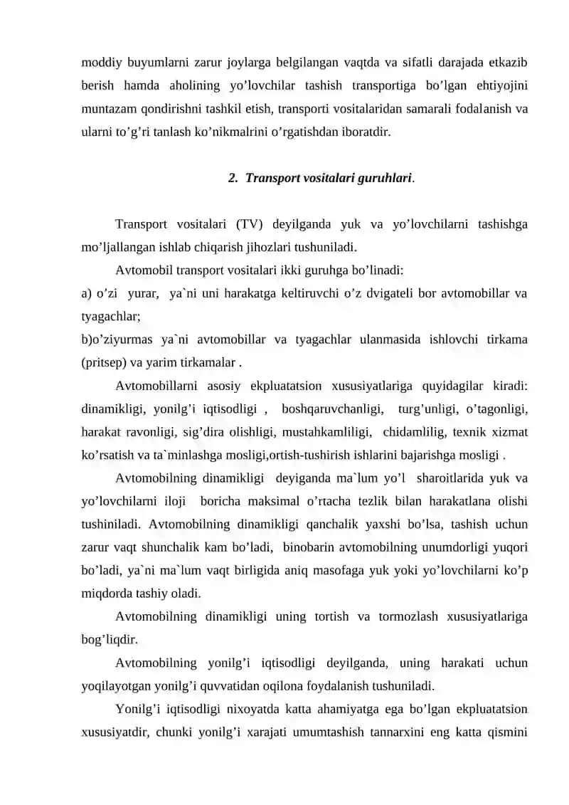 Transport vositalarida yuk va yo’lovchi tashish to’g’risida asosiy tushunchalar va  avtotransport korxonasining  texnik – iqtisodiy ko’rsatkichlari. 3