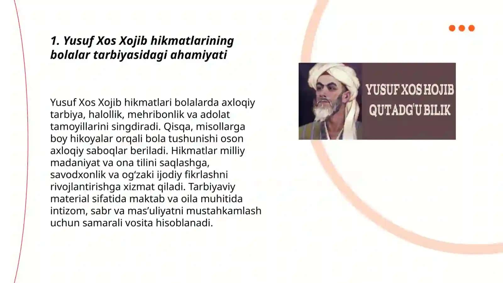 Yusuf Xos Xojib hikmatlarining bolalar tarbiyasidagi ahamiyati 3