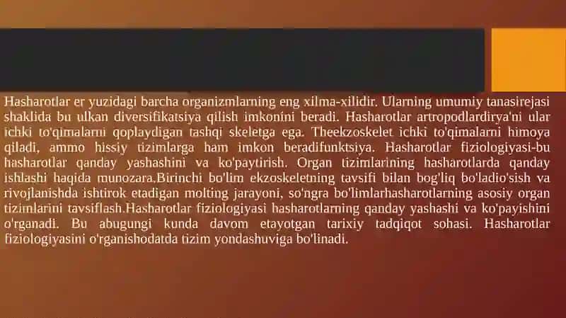 Hashorotlarni fiziologiyasi va ularni o’rganish usullari 3