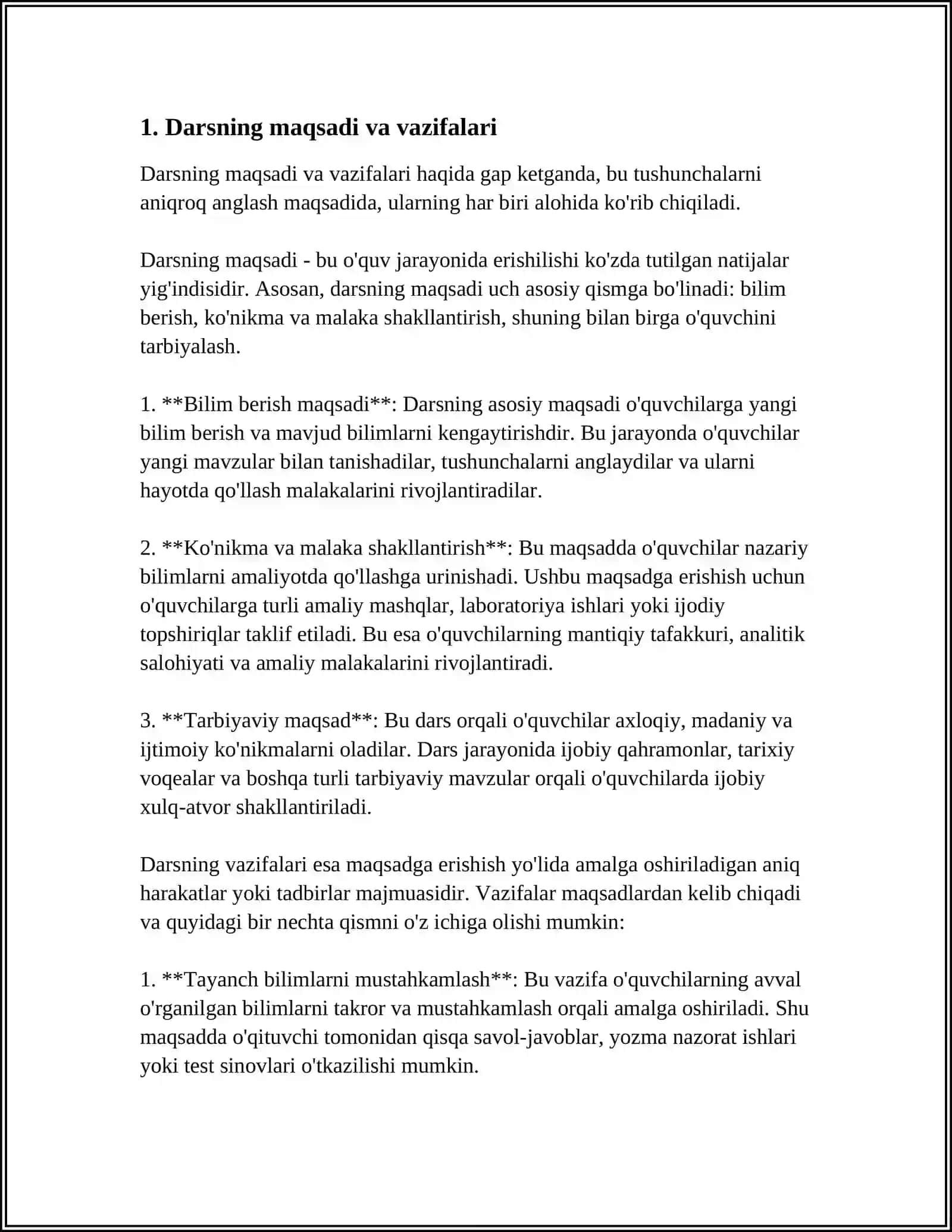 DARSNI TASHKIL QILISHGA TAYYORGARLIK BIR SOATLIK DARS REJA KONSPEKTINI TAYYORLASH 3