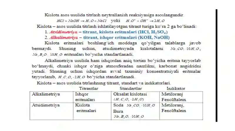 Kislota-asosli titrlash usulida urotropin, ammiak miqdorlarini aniqlash usullari 3