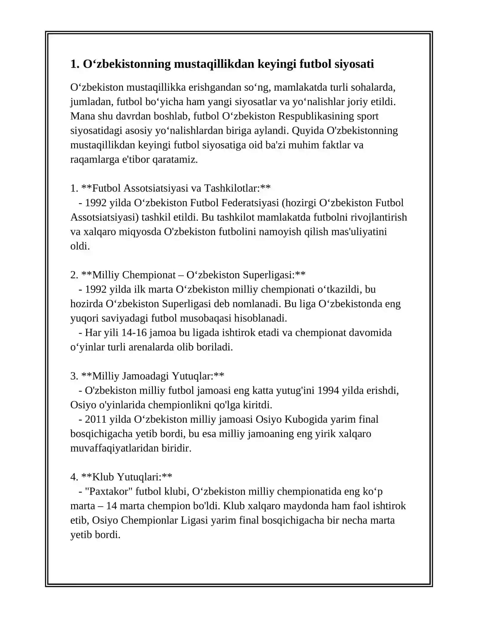OʻZBEKISTON RESPUBLIKASI MUSTAQILLIK DAVRIDA FUTBOL SPORT TURINING RIVOJLANISHI 3