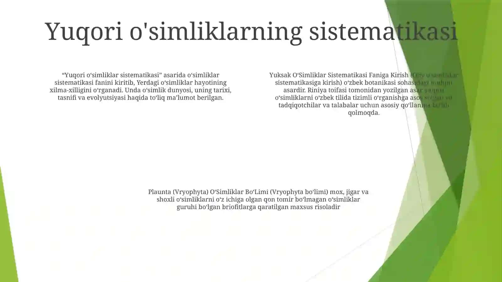 Yuksak OʻSimliklar Sistematikasi Faniga Kirish 3