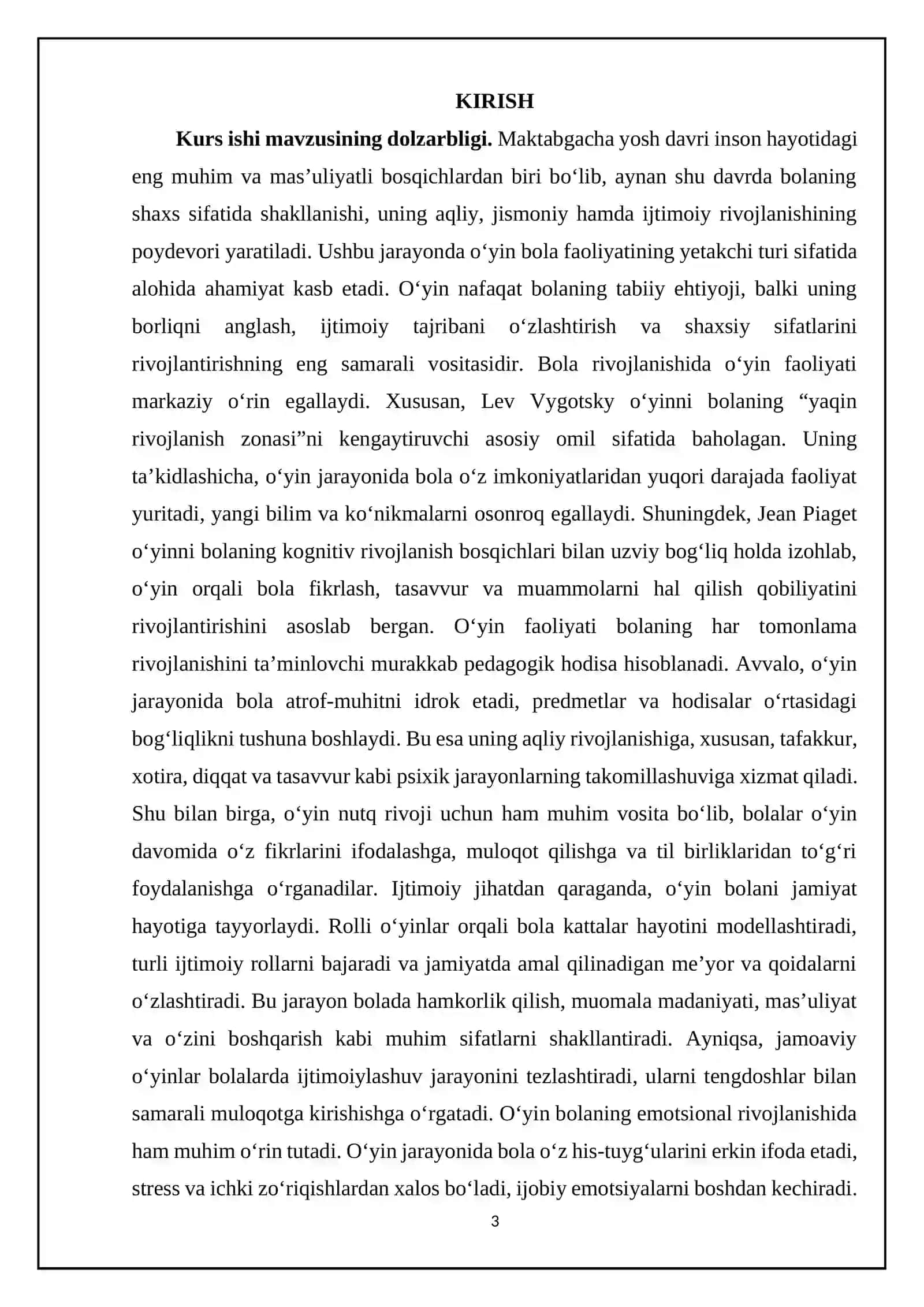 O‘yin bola faoliyatining asosiy turi sifatida 3