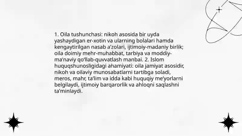 Islom huquqshunosligida oila, nikoh, taloq, idda, zihor tushunchalarini taʼriflash va taqdimot tayyorlash 3