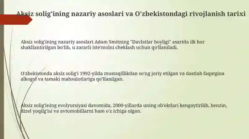 O'zbekiston Respublikasi soliq-byudjet siyosatida aksiz solig'ini turgan o'rni va ahamiyati 3