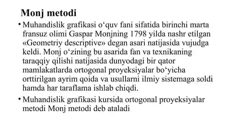 Kirish. Nuqta.  Nuqtaning    ortogonal    proekstiyalari.    Xususiy vaziyatdagi nuqtalar. Monj epyuri 3