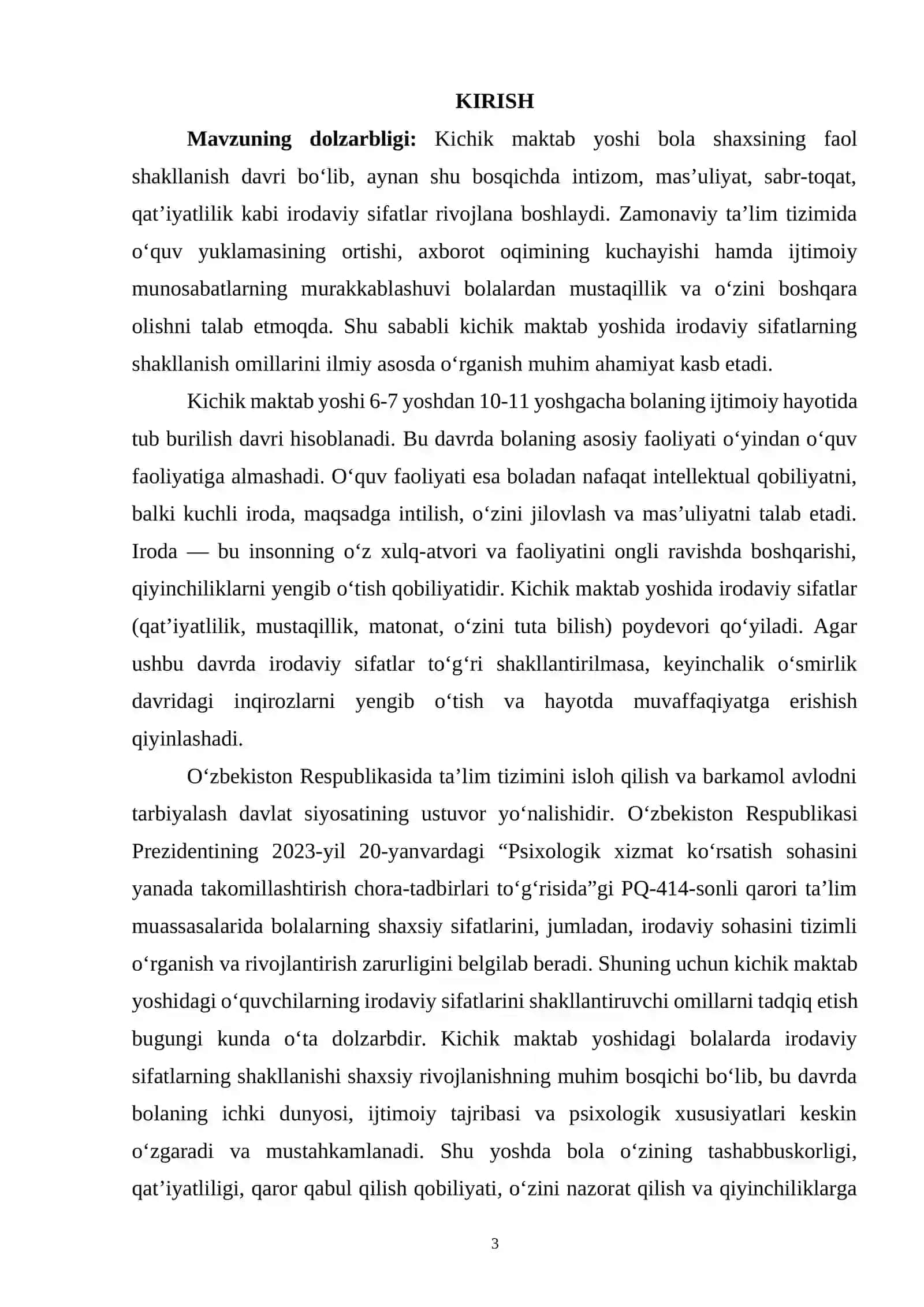 KICHIK MAKTAB YOSHIDA IRODAVIY SIFATLARNING SHAKLLANISH OMILLARI 3