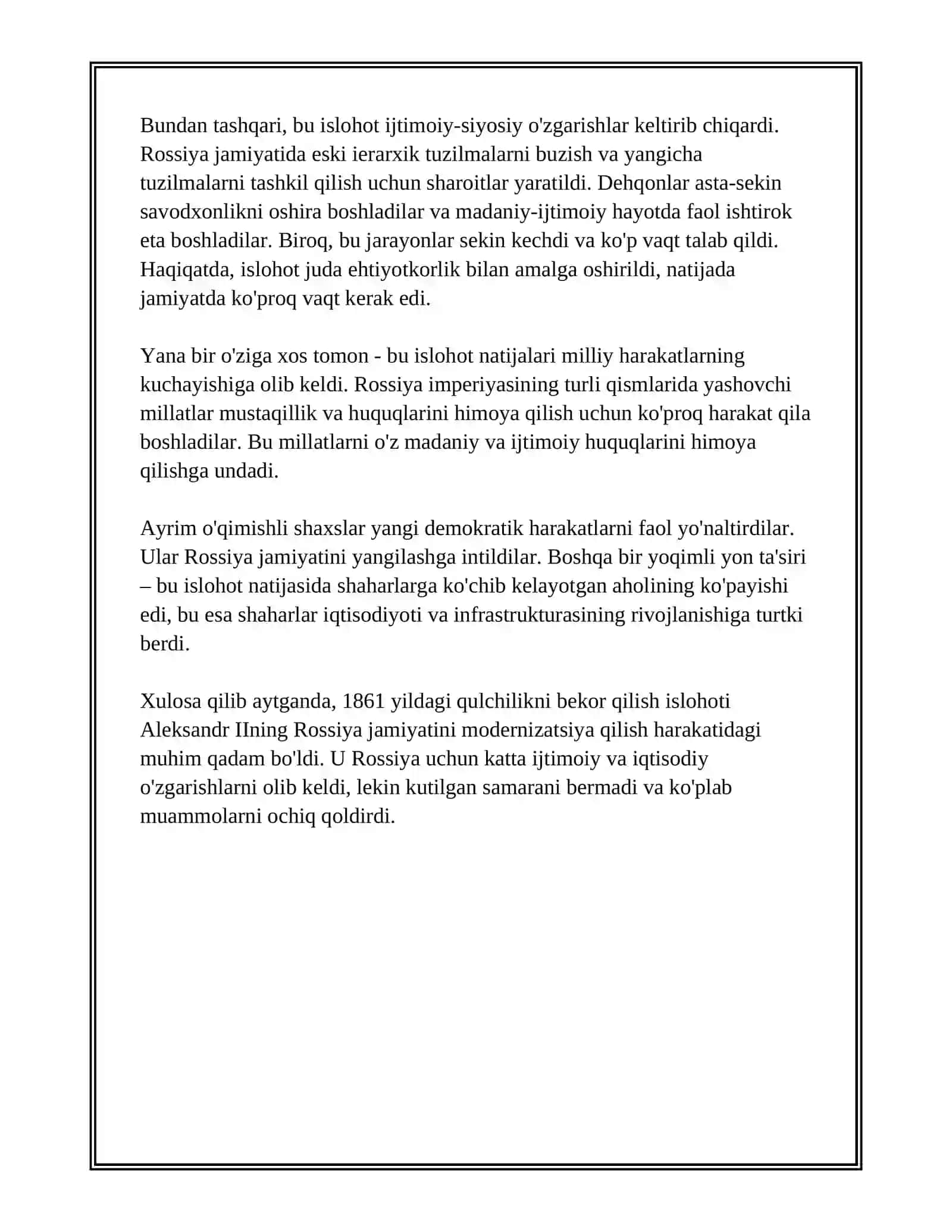 ALEKSANDR 2 ISLOHOTLARINING O’ZIGA XOS TOMONLARI 3