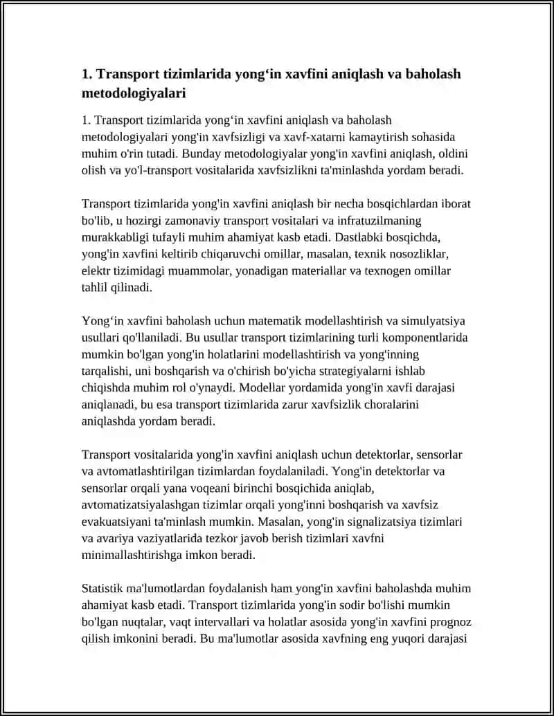 Transport tizimlarida yongʻin xavfini aniqlash va baholash metodologiyalari 3