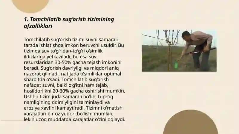 Tomchilatib sug‘orish tizimining afzalliklari 3