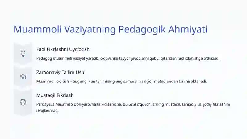Muammoli Vaziyat va Tafakkur: Muammo va Yechimlar 3
