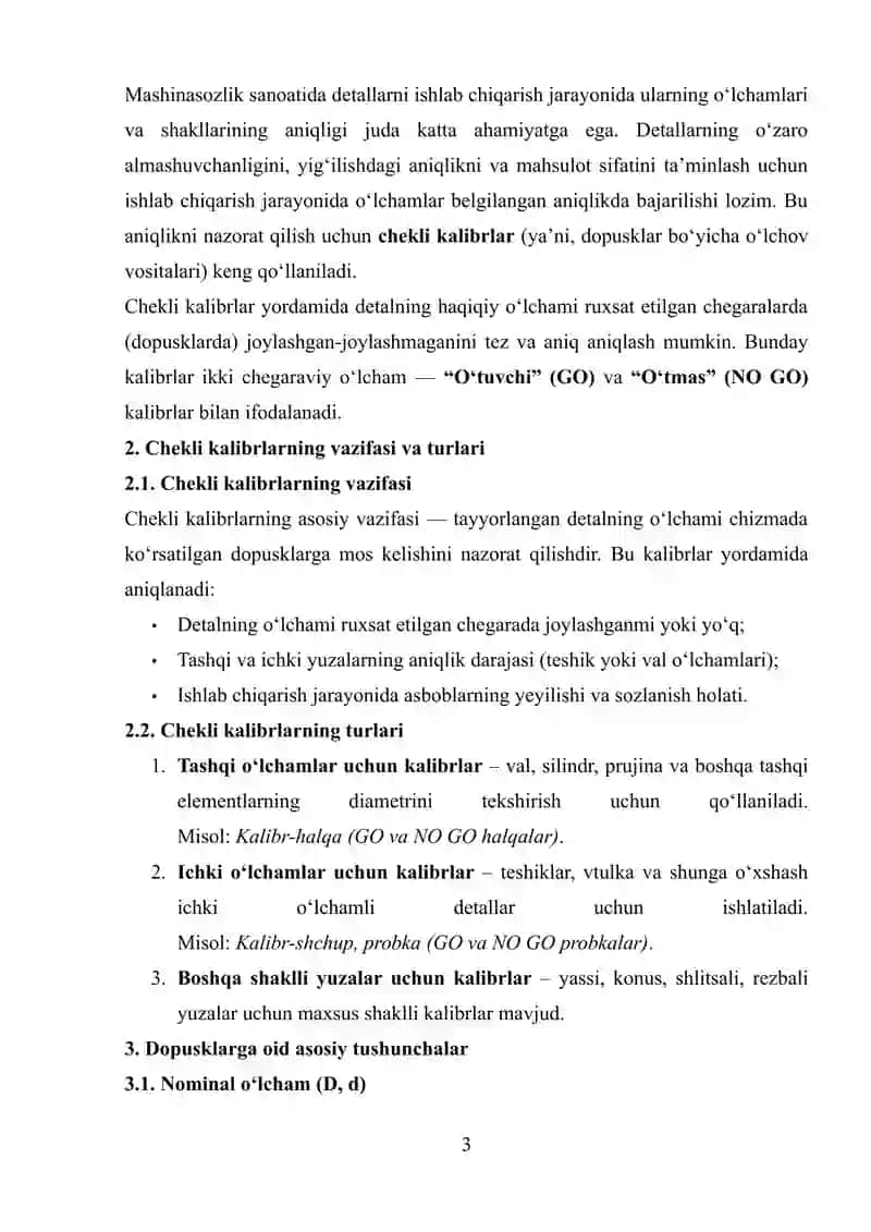 Tashqi va ichki oʻlchamlarni nazorat qilish uchun chekli kalibrlar dopusklarini hisoblash 3