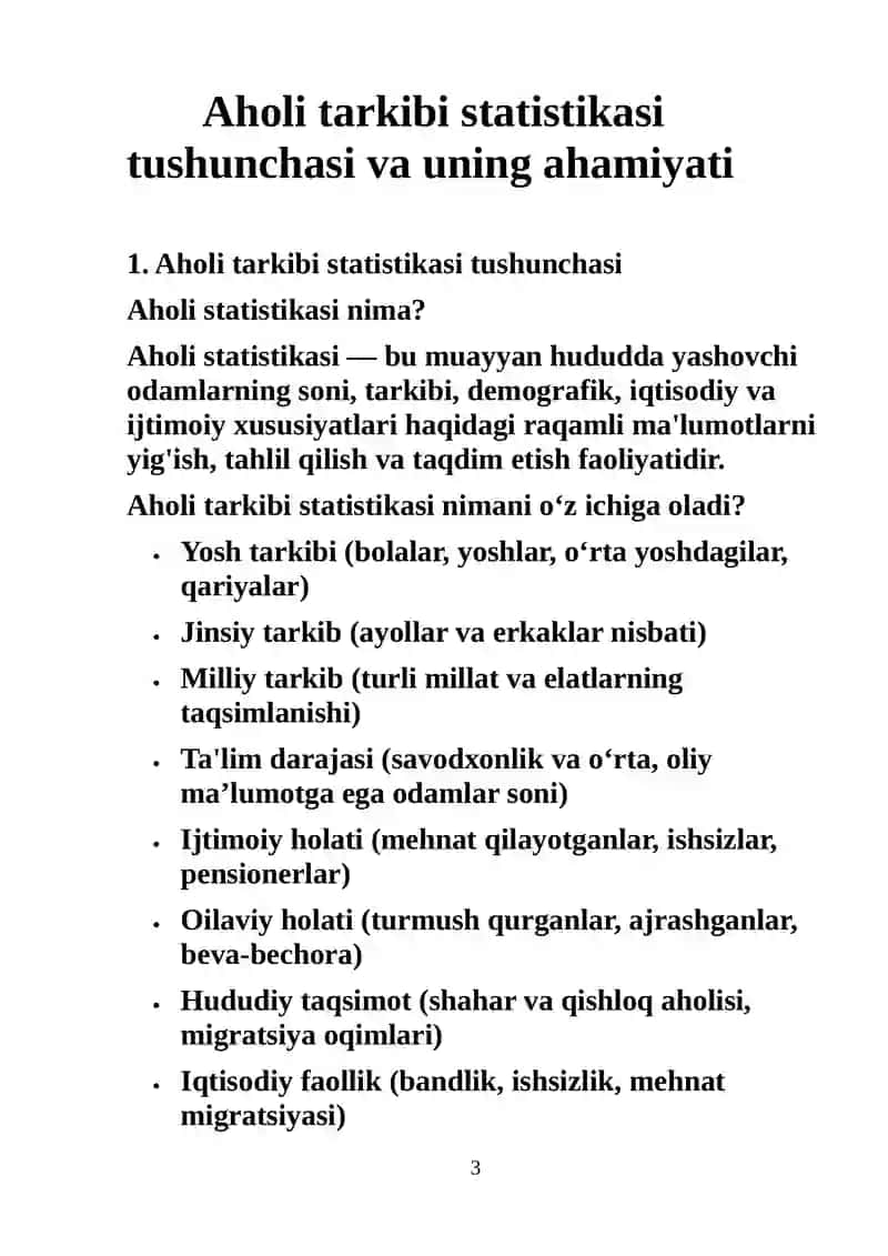 Aholi tarkibi statistikasi tushunchasi va uning ahamiyati 3