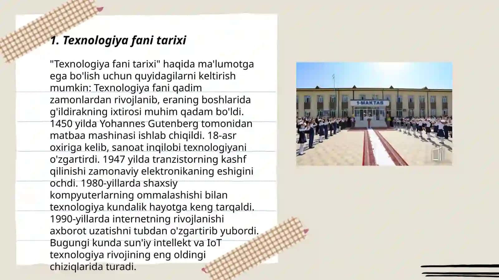 Texnologiya Fanining Maktab Õquv Redjadi Õrni 3