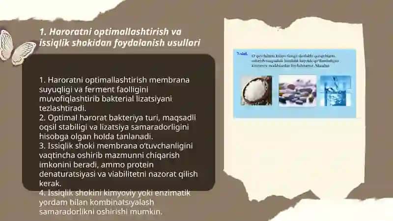 Bakteryalarning folyatinini jadallashtirish usullarning fizakivi, kimyoviy va biolgik usullari. 3