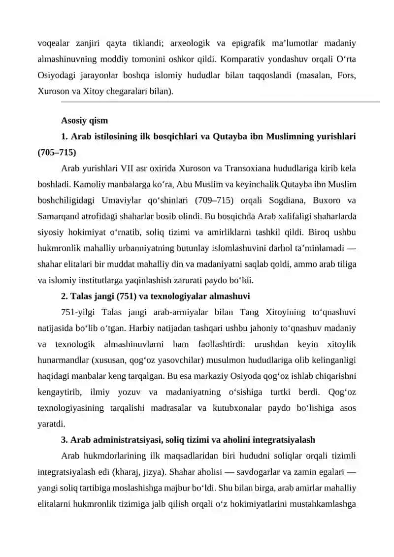 ARAB XALIFALIGI DAVRIDA O‘RTA OSIYODA ISLOM MADANIYATINING YOYILISHI 3