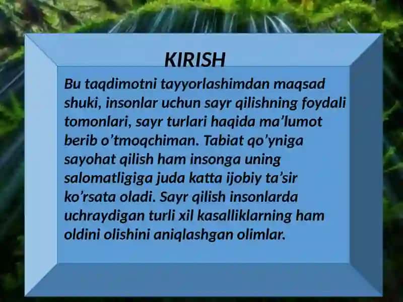 SAYR VA UNI O’TKAZISH METODIKASI 3