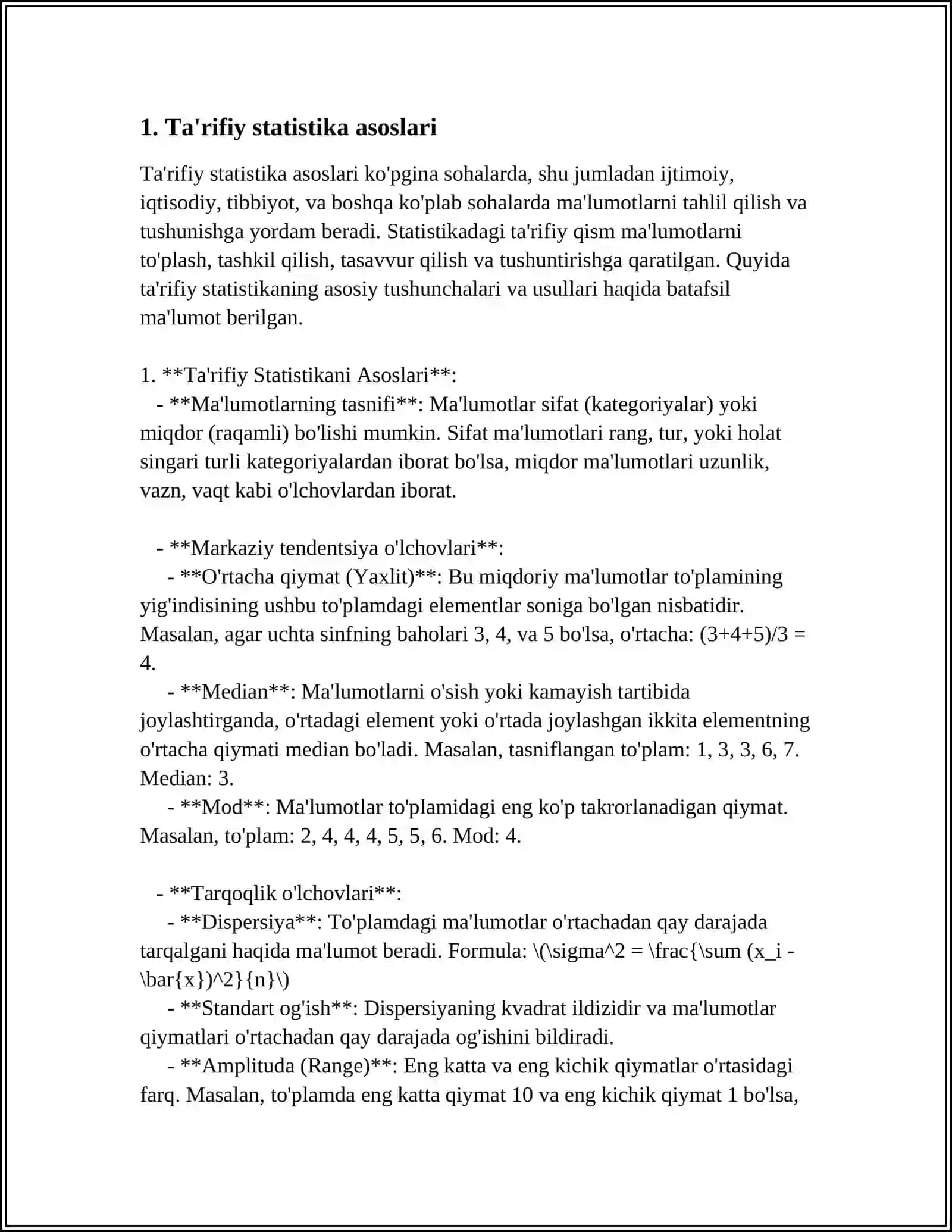 MUHIM TAGSIMOTLAR PARAMETRIARI UCHUN INTERVAL BAHOLAR TUZISH 3