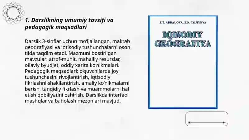 3-sinf "Geografiya va iqtisod "darsligini tahlil qilish va taqriz yozish 3
