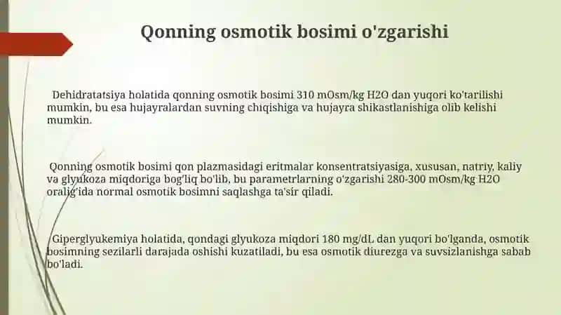 Qonning fizik-kimyoviy xususiyatlari o'zgarishlari 3