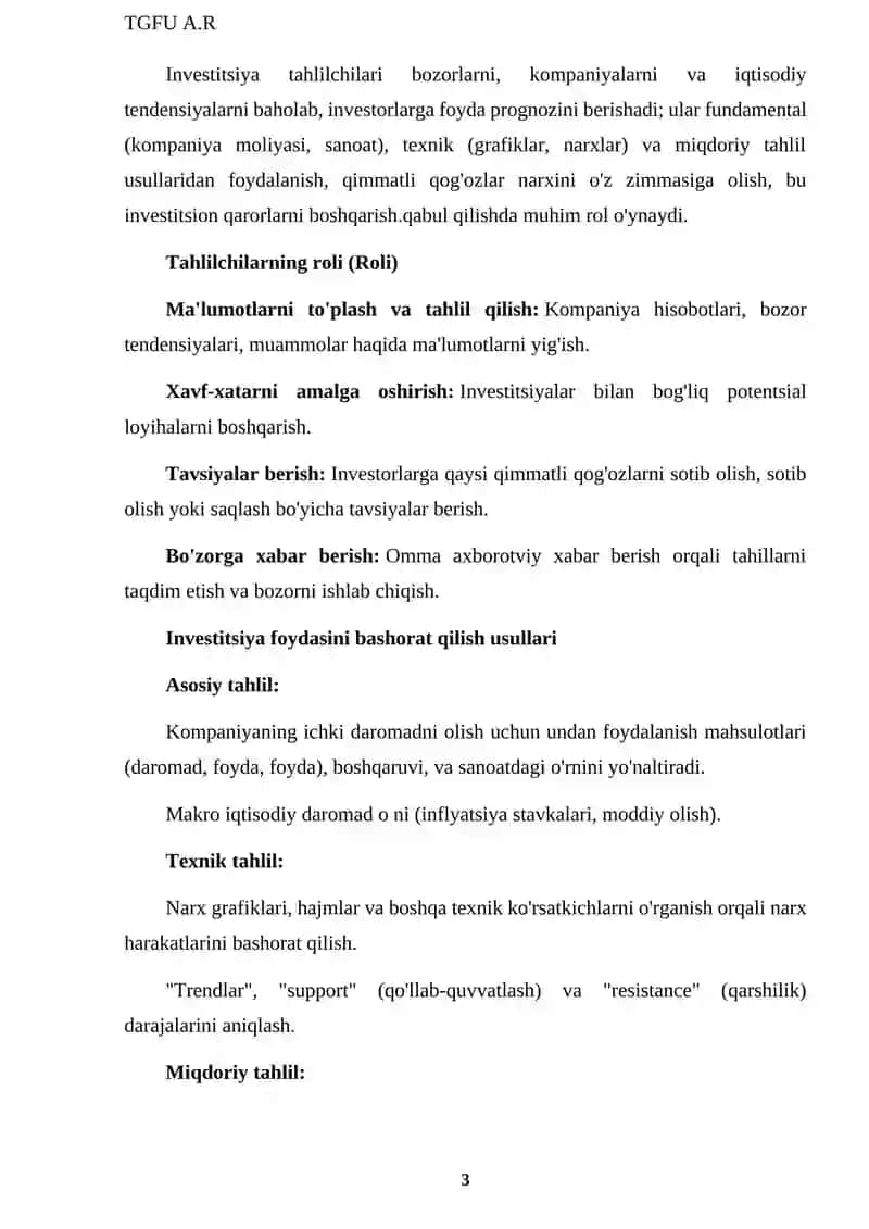 Investitsion bozorlarda tahlilchilarning roli va investitsiya foydasini bashorat qilish 3