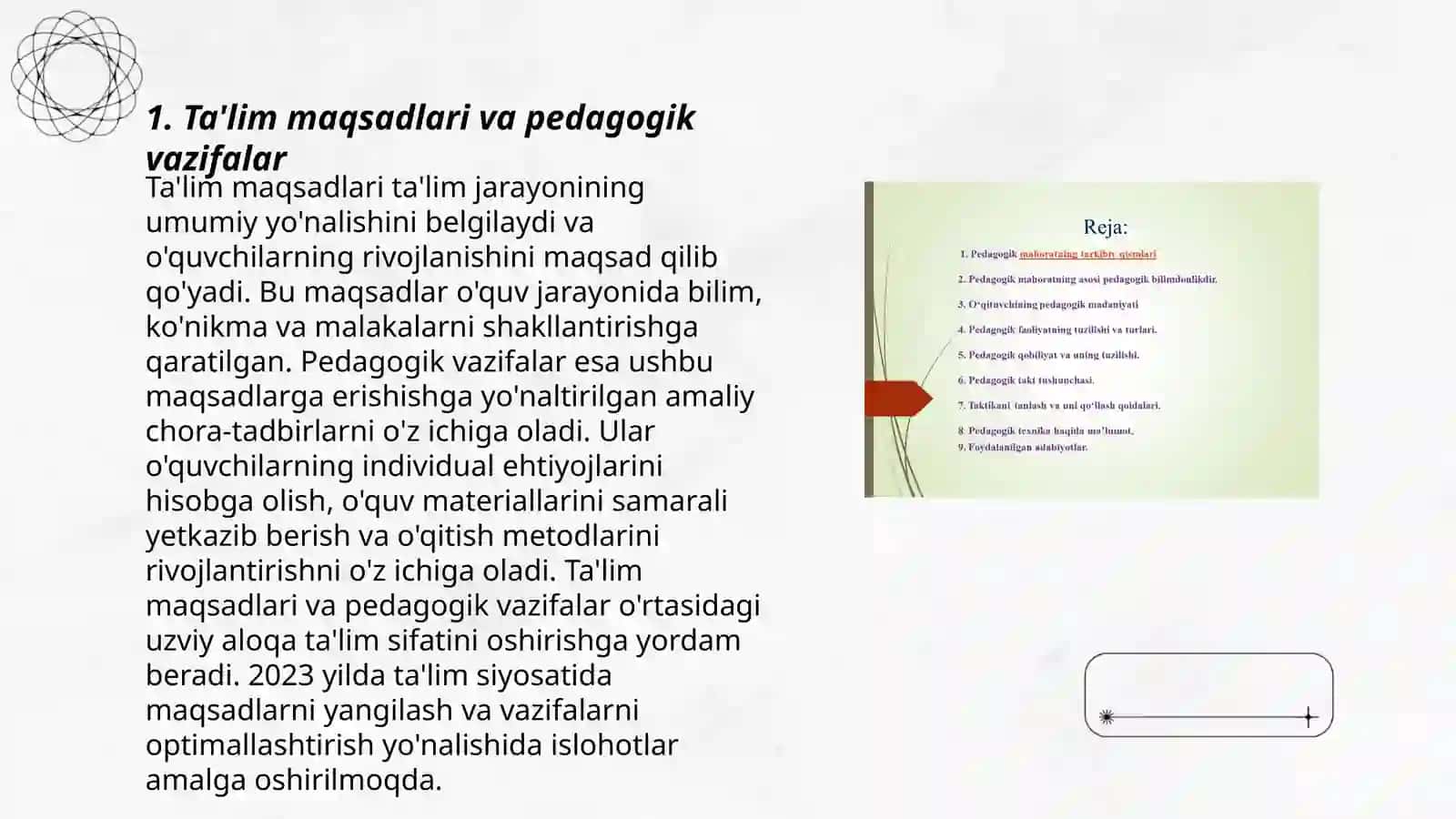 Pedagogik mahorat fanining vazifalari va asosiy tarkibiy qisimlari 3