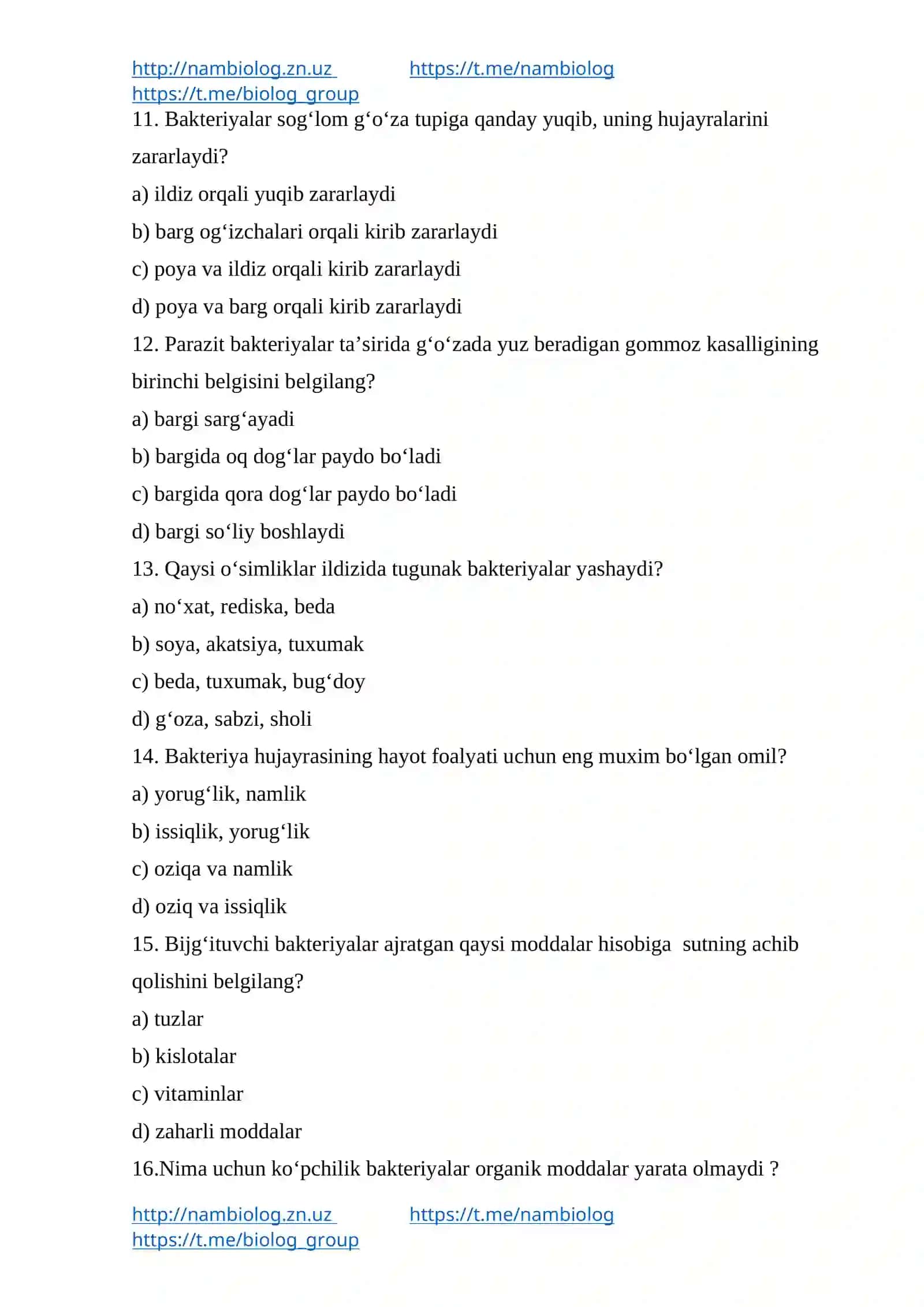 Biologiya Test Savollari 3